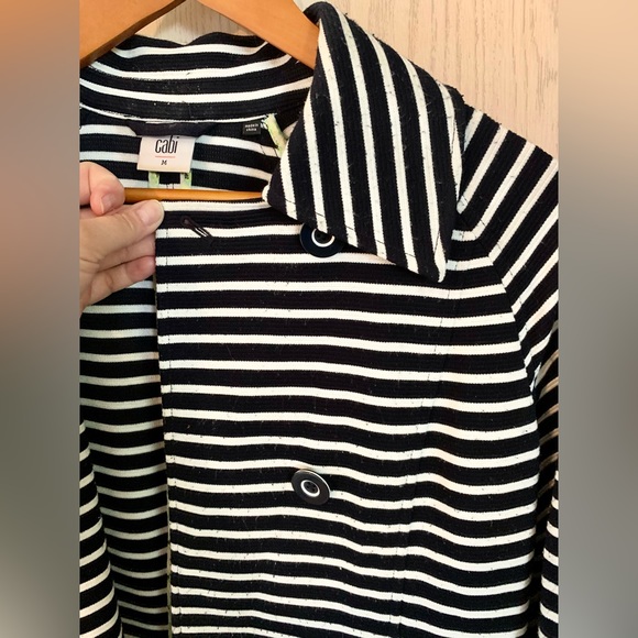 CAbi Maritime Trench Coat Blue & White Striped Nautical Jacket Style 5151 Medium - Picture 9 of 11